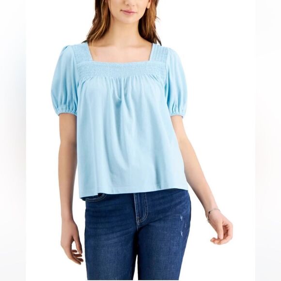 Tommy Hilfiger Tops Women's Puffed Sleeve Square Neck Top Blue Size XXL NWT - Picture 1 of 7